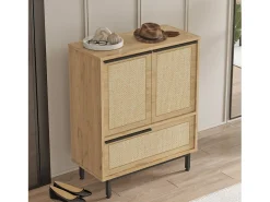 Concept-Usine Móvel para Sapatos 3 Portas em Nogueira e Cannage 75x90cm ABA^ Móvel De Arrumação|Sapateira