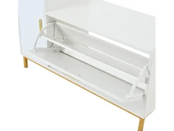 Móvel De Arrumação|Sapateira*ModernLuxe Móvel para sapatos brilhante 100x38x68 cm - com 2 portas - com trocador - Pés de metal - + dourado Branco