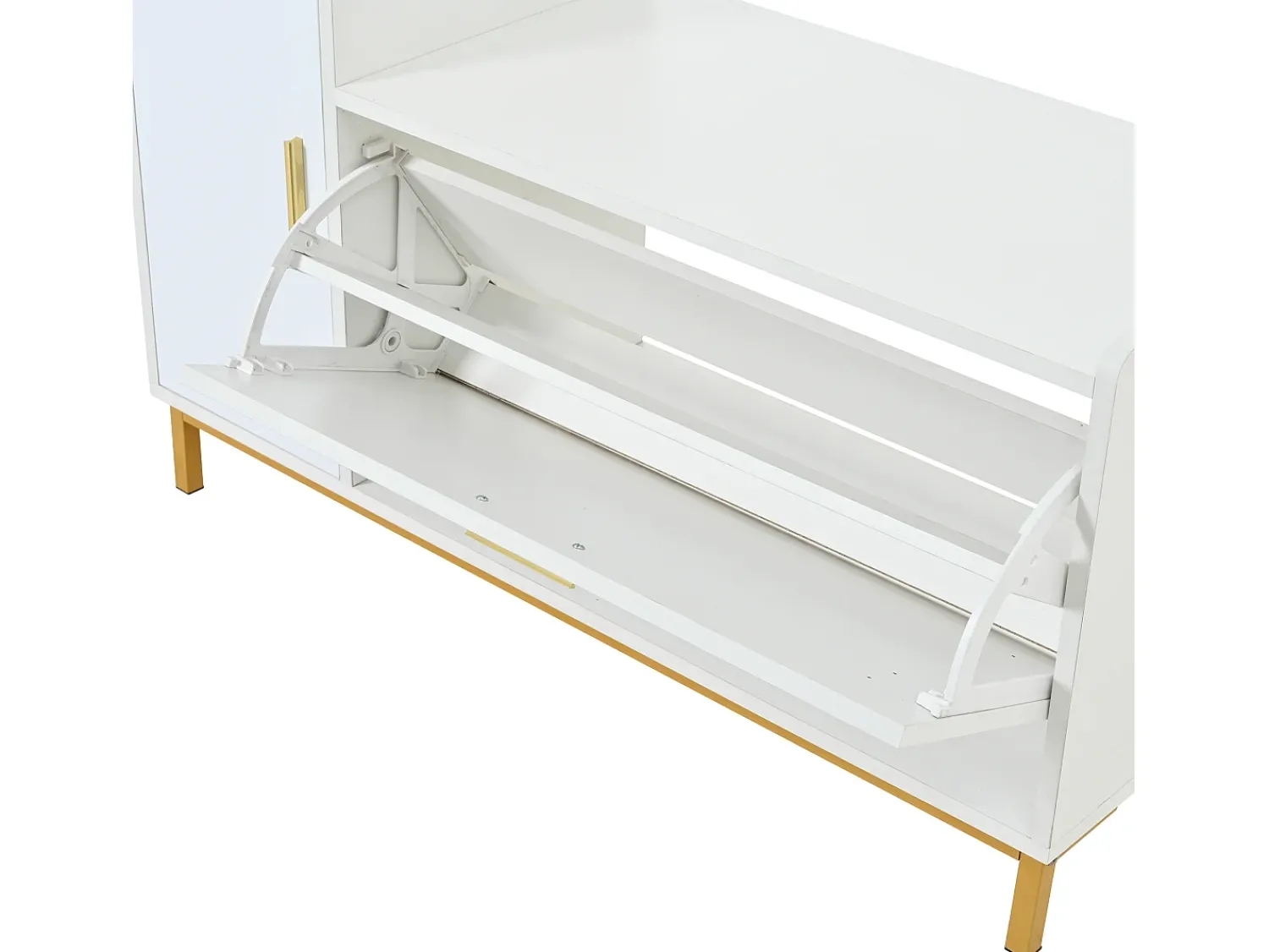 Móvel De Arrumação|Sapateira*ModernLuxe Móvel para sapatos brilhante 100x38x68 cm - com 2 portas - com trocador - Pés de metal - + dourado Branco