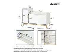 Móvel De Arrumação|Sapateira*ModernLuxe Móvel para sapatos brilhante 100x38x68 cm - com 2 portas - com trocador - Pés de metal - + dourado Branco