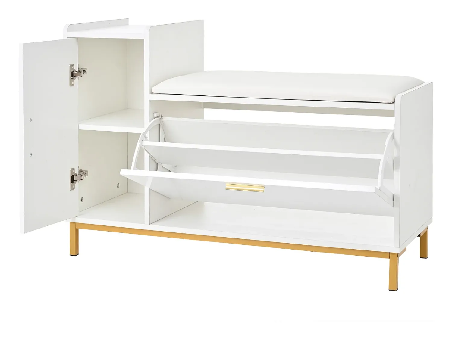 Móvel De Arrumação|Sapateira*ModernLuxe Móvel para sapatos brilhante 100x38x68 cm - com 2 portas - com trocador - Pés de metal - + dourado Branco