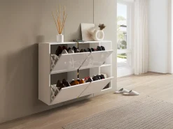 Vente-unique Móvel para sapatos com 4 compartimentos rebatíveis e 2 nichos - Branco e dourado - MARZIALO^ Móvel De Arrumação|Sapateira