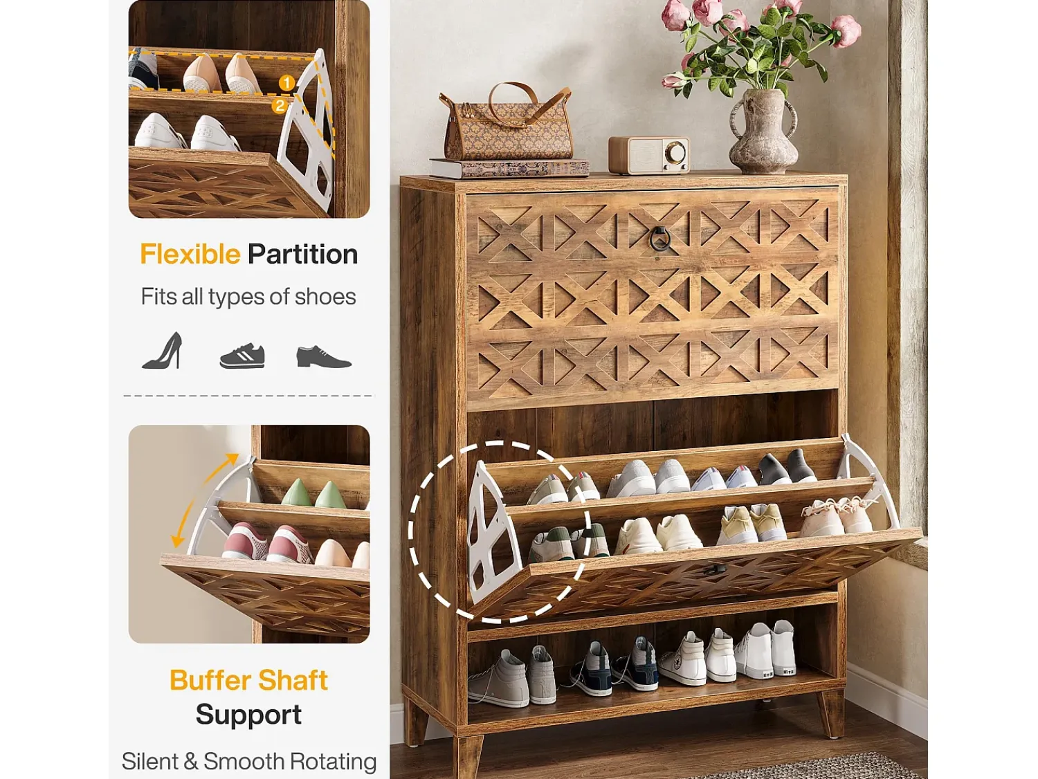 Tribesigns Móvel para sapatos com 2 gavetas corrediças, móvel de armazenamento, para 20 pares de sapatos, 80x24x110 cm^ Móvel De Arrumação|Sapateira