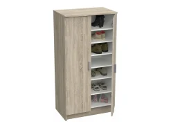 Calicosy Móvel para sapatos contemporâneo 55 cm carvalho escovado e branco pérola, 2 portas, 6 prateleiras removíveis, fabricação francesa^ Móvel De Arrumação|Sapateira