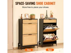 Móvel De Arrumação|Sapateira* Móvel Para Sapatos De Rattan SucceBuy, 2 Gavetas Dobráveis E 1 Gaveta Deslizante, Preto