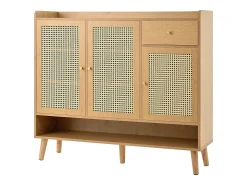 Móvel De Arrumação|Sapateira|ModernLuxe Móvel para sapatos em vime natural 120×35×106 cm - com 3 portas e 1 gaveta - painel de partículas - natural Natural claro