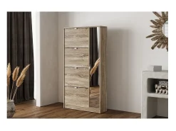Móvel De Arrumação|Sapateira*Meublorama Móvel para Sapatos MEXICO – 4 gavetas e 1 porta com espelho – Cor carvalho sonoma – Design prático e contemporâneo Castanho