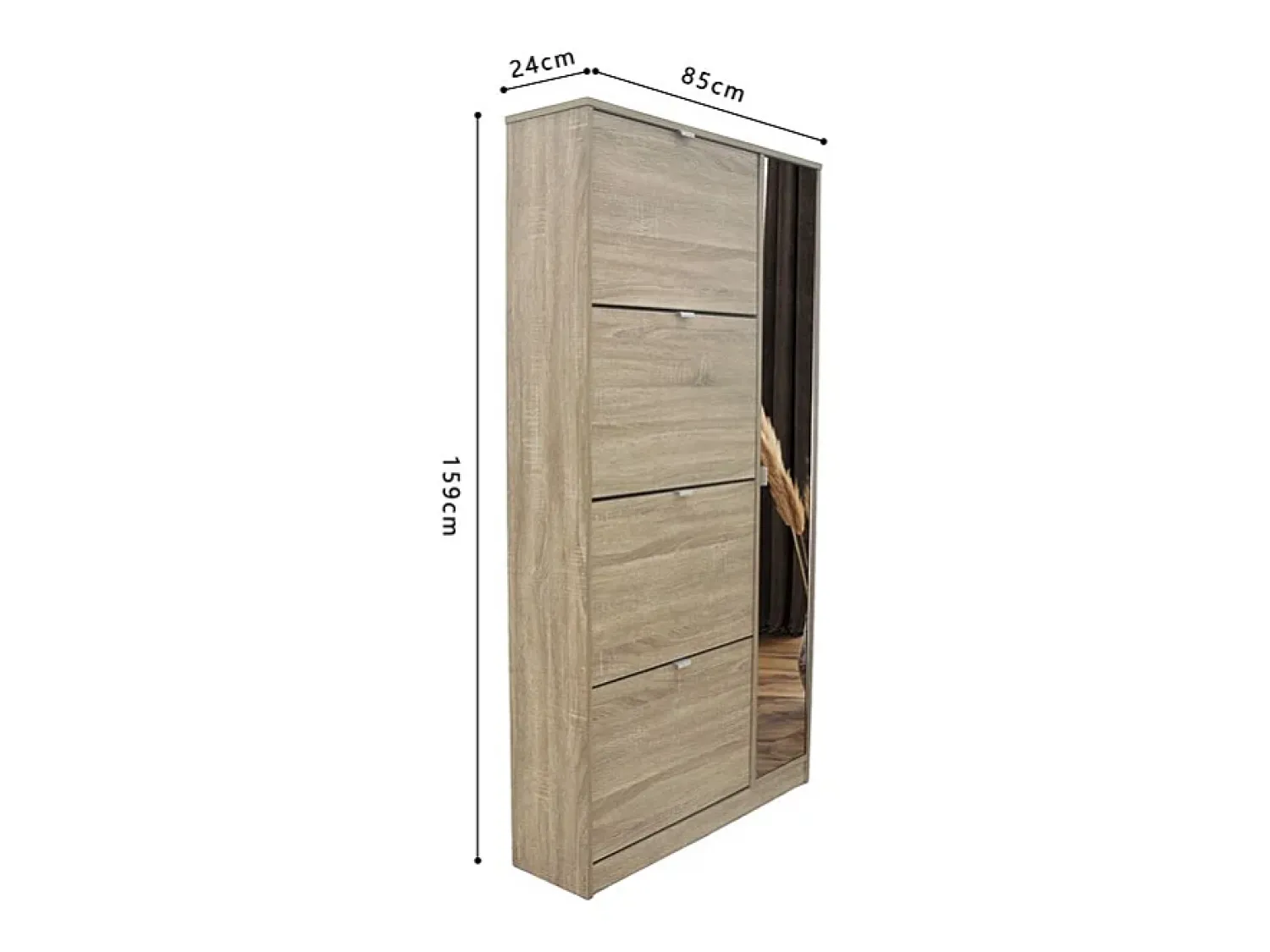 Móvel De Arrumação|Sapateira*Meublorama Móvel para Sapatos MEXICO – 4 gavetas e 1 porta com espelho – Cor carvalho sonoma – Design prático e contemporâneo Castanho
