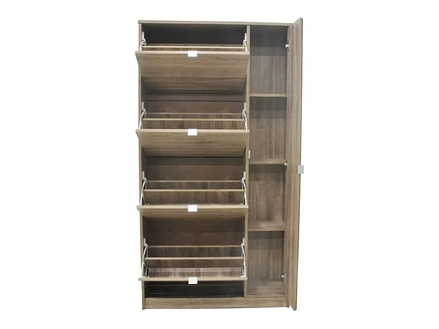 Móvel De Arrumação|Sapateira*Meublorama Móvel para Sapatos MEXICO – 4 gavetas e 1 porta com espelho – Cor carvalho sonoma – Design prático e contemporâneo Castanho