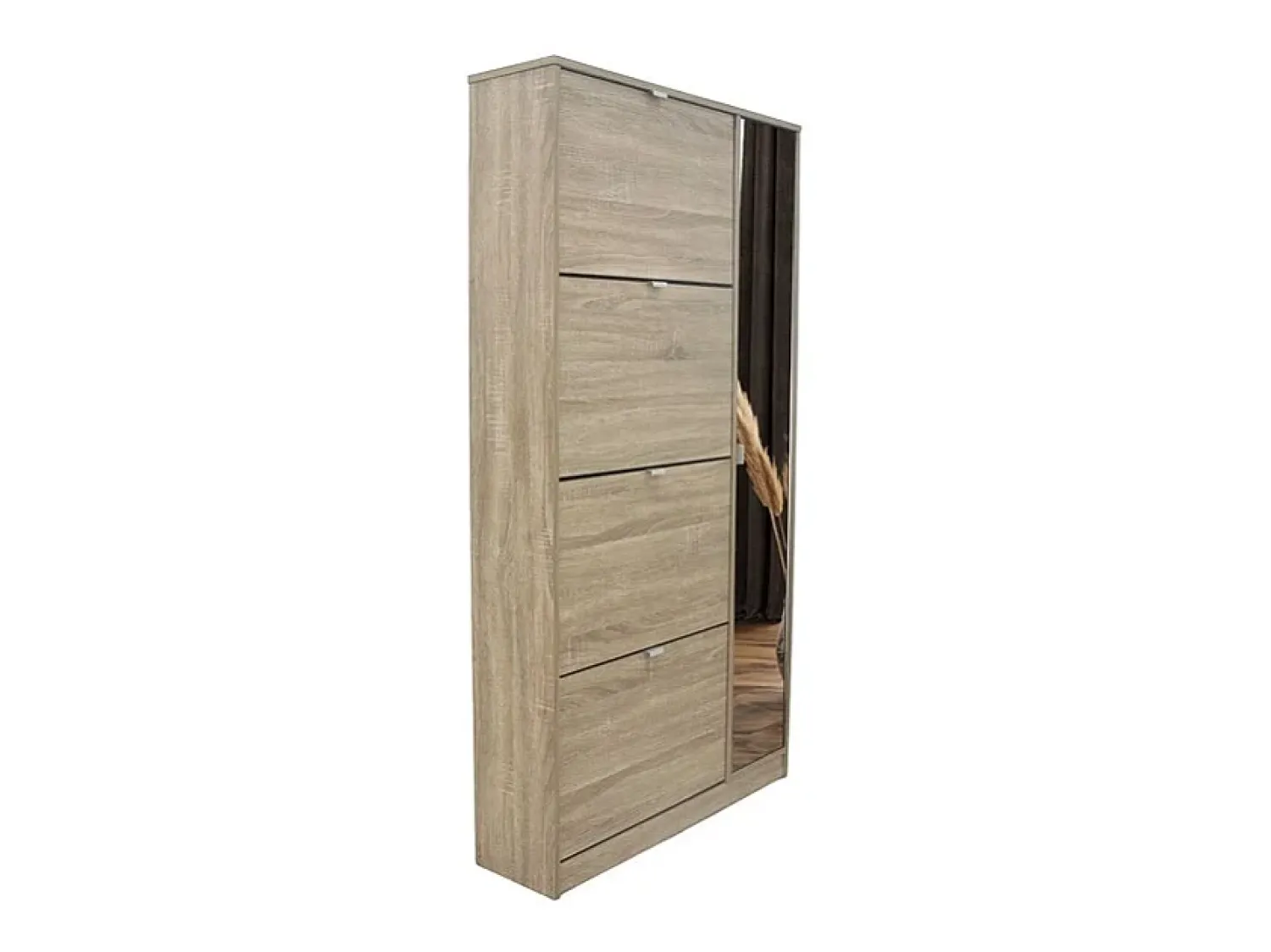 Móvel De Arrumação|Sapateira*Meublorama Móvel para Sapatos MEXICO – 4 gavetas e 1 porta com espelho – Cor carvalho sonoma – Design prático e contemporâneo Castanho