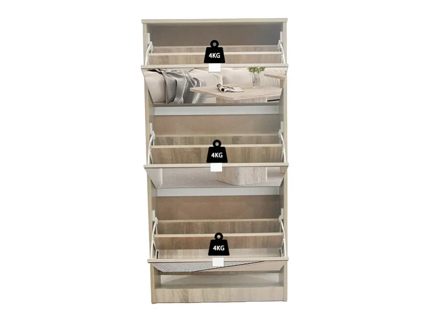 Móvel De Arrumação|Sapateira*Meublorama Móvel para Sapatos MEXICO – 3 gavetas com espelhos – Cor carvalho sonoma – Design contemporâneo e funcional Castanho