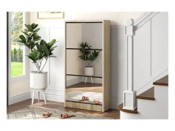 Móvel De Arrumação|Sapateira*Meublorama Móvel para Sapatos MEXICO – 3 gavetas com espelhos – Cor carvalho sonoma – Design contemporâneo e funcional Castanho