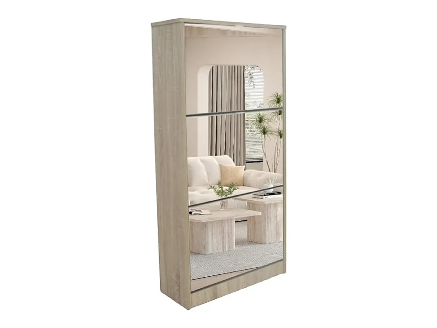 Móvel De Arrumação|Sapateira*Meublorama Móvel para Sapatos MEXICO – 3 gavetas com espelhos – Cor carvalho sonoma – Design contemporâneo e funcional Castanho
