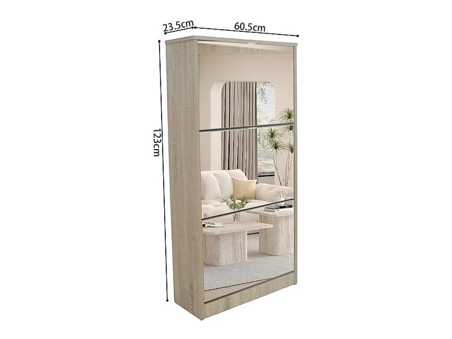 Móvel De Arrumação|Sapateira*Meublorama Móvel para Sapatos MEXICO – 3 gavetas com espelhos – Cor carvalho sonoma – Design contemporâneo e funcional Castanho