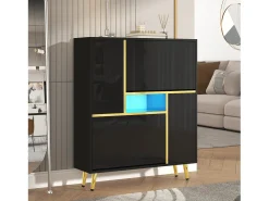 Móvel De Arrumação|Sapateira*ModernLuxe Móvel para sapatos moderno com LED - Brilhante - Elegante e Espaçoso Preto