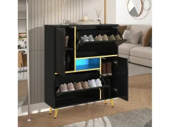 Móvel De Arrumação|Sapateira*ModernLuxe Móvel para sapatos moderno com LED - Brilhante - Elegante e Espaçoso Preto