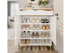 ModernLuxe Móvel para sapatos moderno 80x35x105cm - com LED - 2 gavetas e 2 portas -^ Móvel De Arrumação|Sapateira