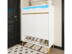 ModernLuxe Móvel para sapatos moderno 80x35x105cm - com LED - 2 gavetas e 2 portas -^ Móvel De Arrumação|Sapateira