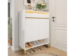 ModernLuxe Móvel para sapatos moderno 80x35x105cm - com LED - 2 gavetas e 2 portas -^ Móvel De Arrumação|Sapateira