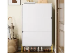 Móvel De Arrumação|Sapateira|ModernLuxe Móvel para sapatos moderno 73x24x120 cm - 3 portas - Prateleira de sapatos de 6 níveis - pés dourados - MDF - Branco