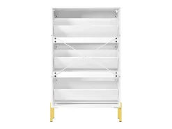 Móvel De Arrumação|Sapateira|ModernLuxe Móvel para sapatos moderno 73x24x120 cm - 3 portas - Prateleira de sapatos de 6 níveis - pés dourados - MDF - Branco