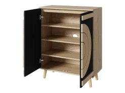 Móvel De Arrumação|Sapateira|ModernLuxe Móvel para sapatos moderno 76x37x98,5 cm - con 2 portas - Armazenamento multi-níveis - Pés de madeira - Preto e natural Preto / Natural claro