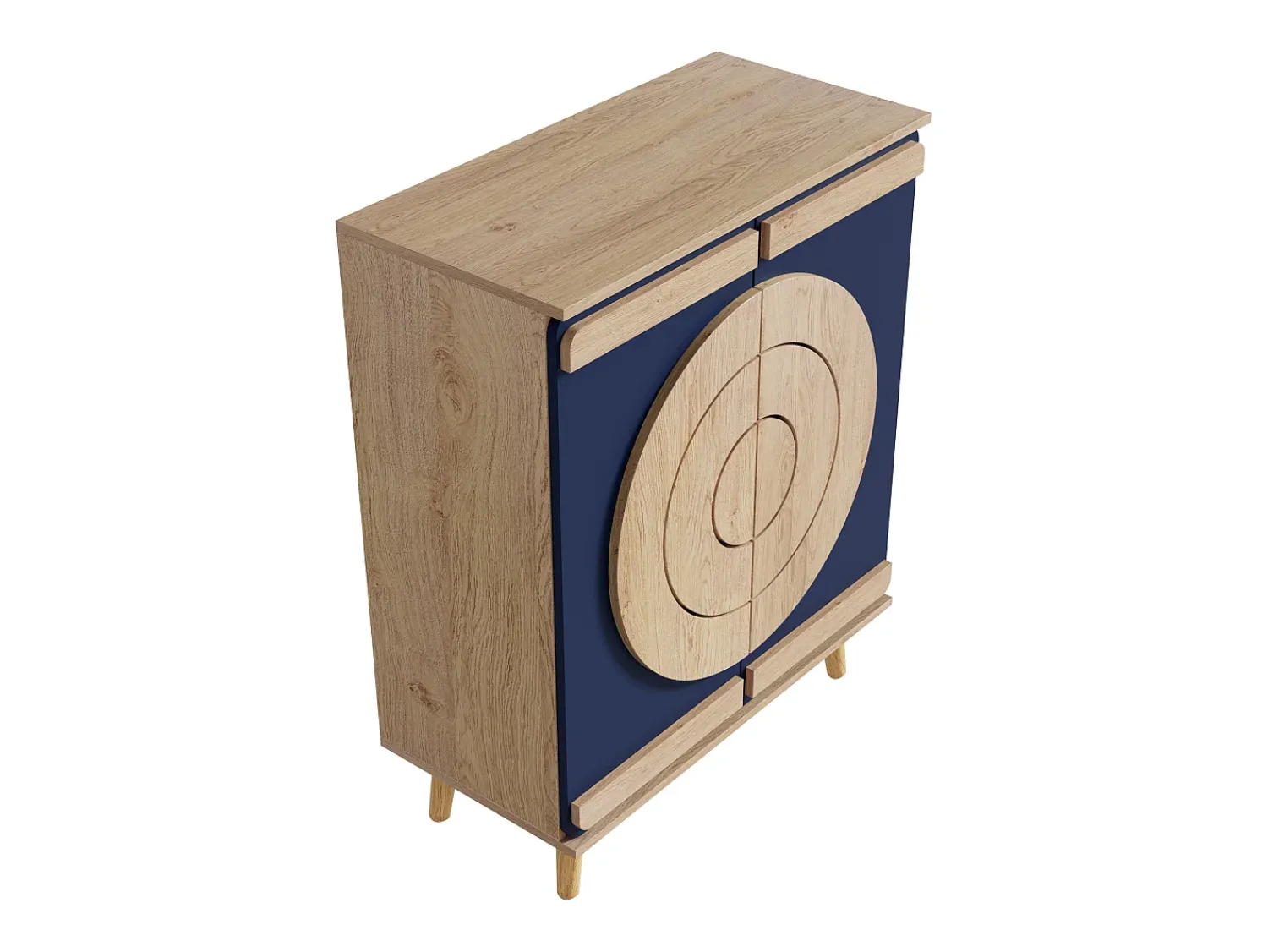Hot ModernLuxe Móvel para sapatos moderno 76x37x98,5 cm - con 2 portas - Armazenamento multi-níveis - Pés de madeira - Azul e natural Azul / Natural claro