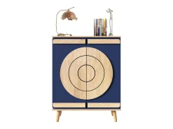 Hot ModernLuxe Móvel para sapatos moderno 76x37x98,5 cm - con 2 portas - Armazenamento multi-níveis - Pés de madeira - Azul e natural Azul / Natural claro