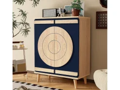 Hot ModernLuxe Móvel para sapatos moderno 76x37x98,5 cm - con 2 portas - Armazenamento multi-níveis - Pés de madeira - Azul e natural Azul / Natural claro
