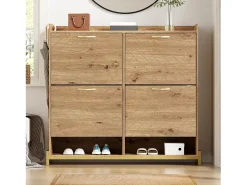 Outlet ModernLuxe Móvel para sapatos moderno 108.5×24×100 cm - com 4 portas - MDF - natural Natural claro
