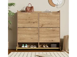 Outlet ModernLuxe Móvel para sapatos moderno 108.5×24×100 cm - com 4 portas - MDF - natural Natural claro