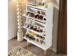 ModernLuxe Móvel para sapatos moderno 63x24x120 cm - 3 níveis de armazenamento - Pés de metal - MDF -^ Móvel De Arrumação|Sapateira