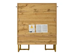 Online ModernLuxe Móvel para sapatos moderno 80x38x100 cm - con 2 portas - Acabamento madeira - Estrutura de ferro dourado - MDF - Natural Natural claro