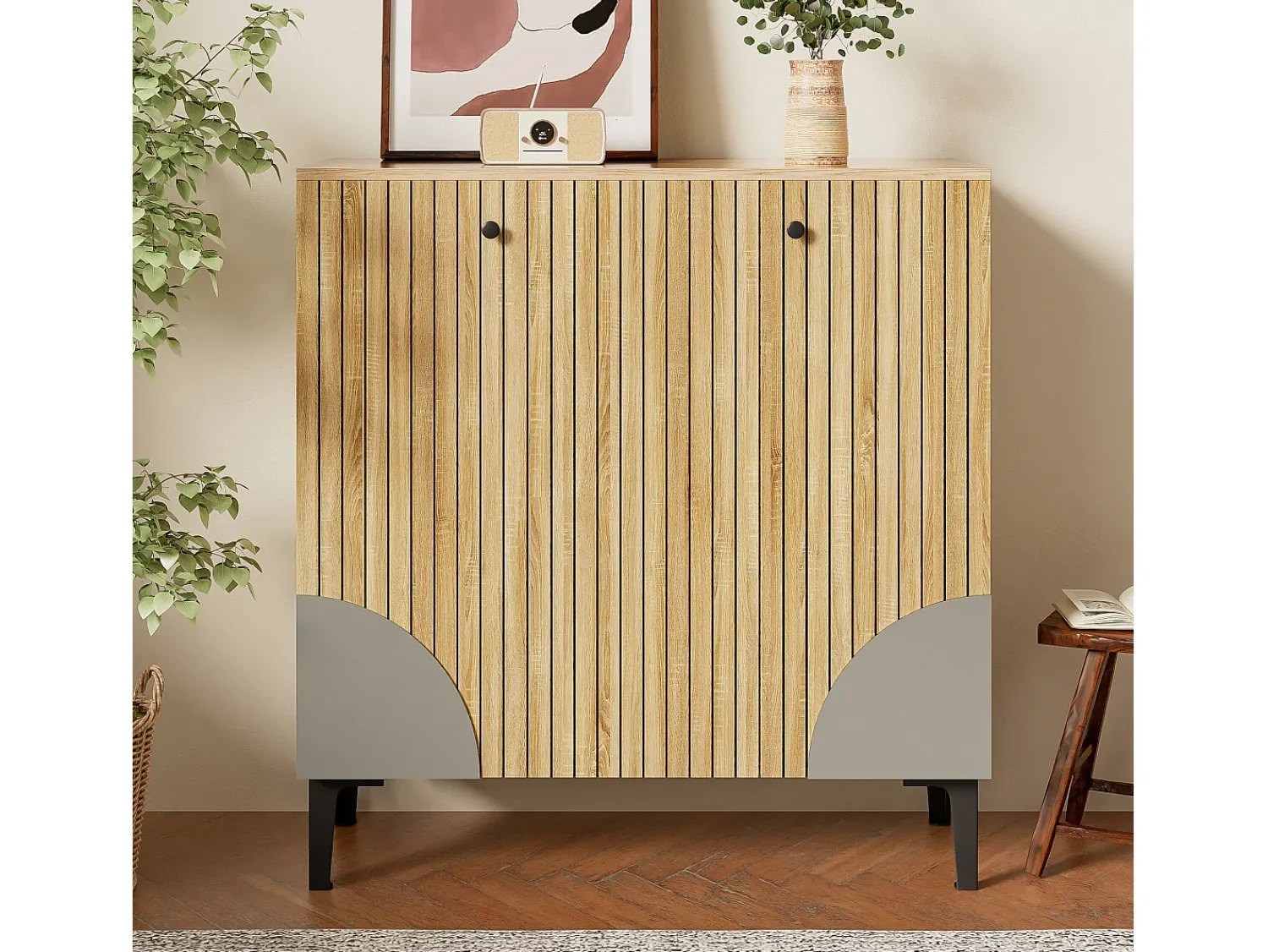 Móvel De Arrumação|Sapateira|ModernLuxe Móvel para sapatos moderno 90x32x94 cm - com 3 portas - Prateleiras de vários níveis - aspecto madeira - Painéis de partículas - Natural Natural claro