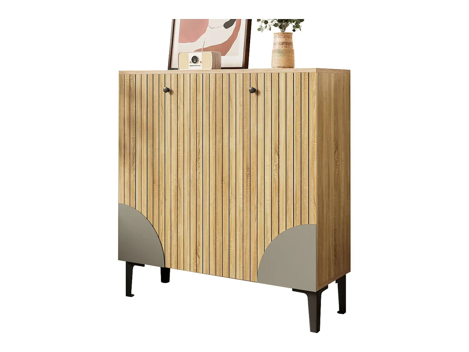 Móvel De Arrumação|Sapateira|ModernLuxe Móvel para sapatos moderno 90x32x94 cm - com 3 portas - Prateleiras de vários níveis - aspecto madeira - Painéis de partículas - Natural Natural claro