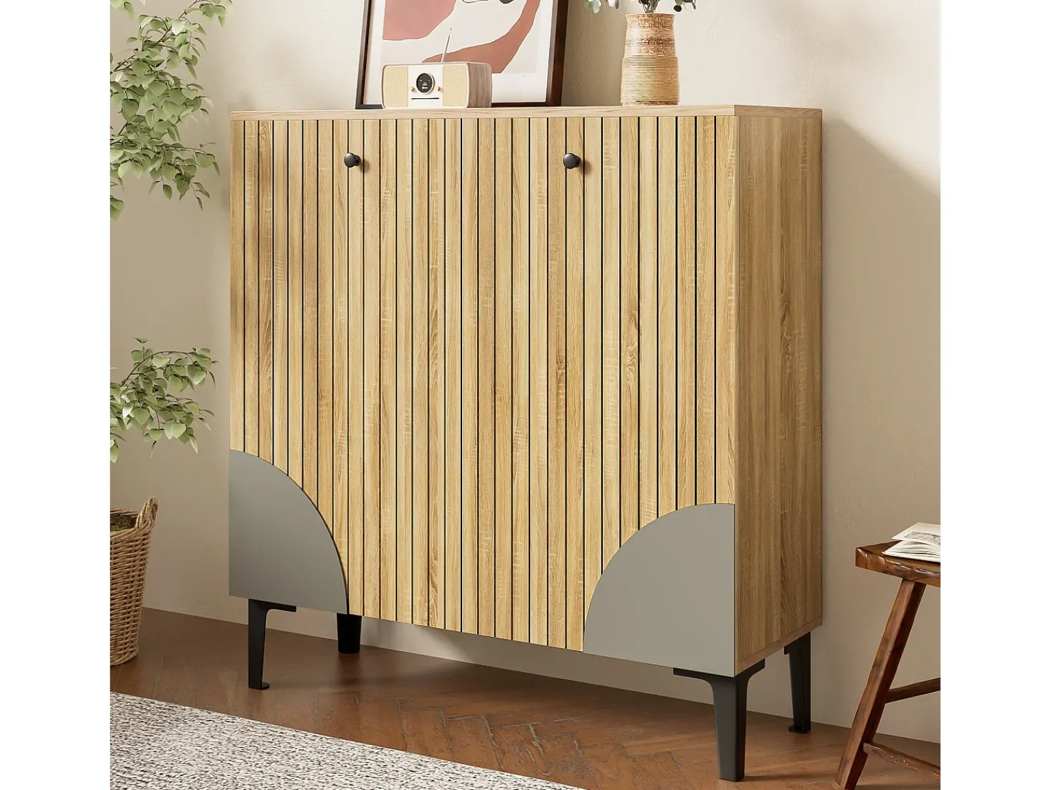 Móvel De Arrumação|Sapateira|ModernLuxe Móvel para sapatos moderno 90x32x94 cm - com 3 portas - Prateleiras de vários níveis - aspecto madeira - Painéis de partículas - Natural Natural claro