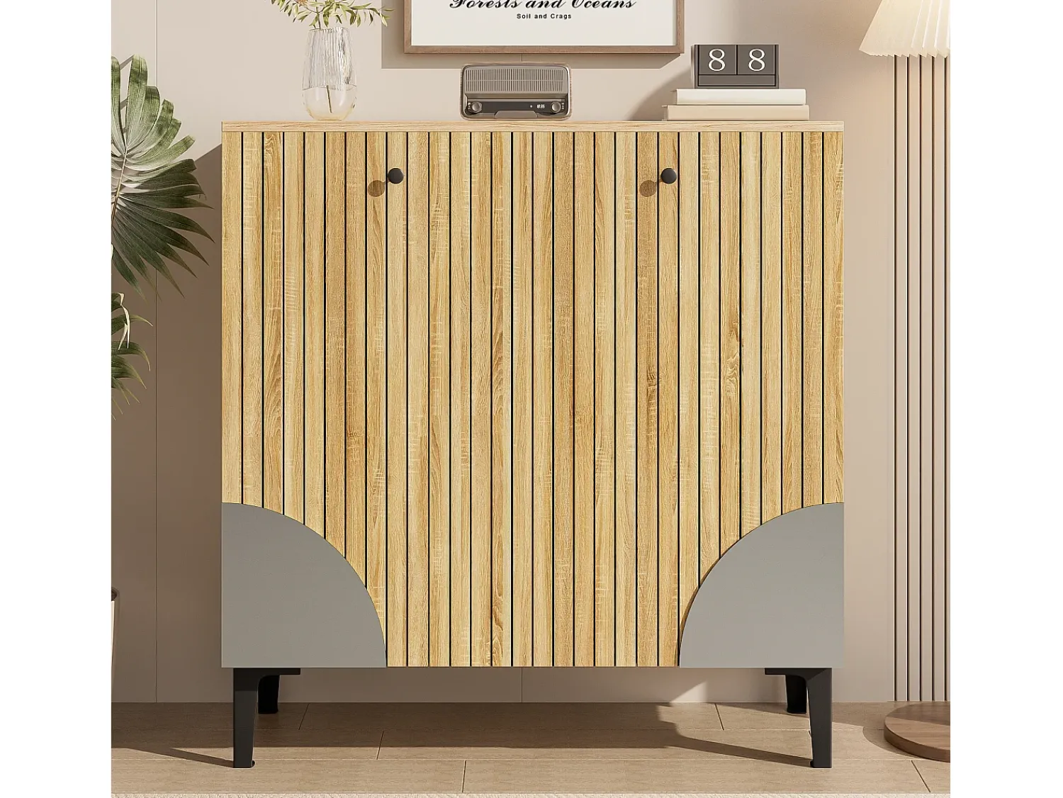 Móvel De Arrumação|Sapateira|ModernLuxe Móvel para sapatos moderno 90x32x94 cm - com 3 portas - Prateleiras de vários níveis - aspecto madeira - Painéis de partículas - Natural Natural claro