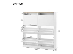 Discount ModernLuxe Móvel para sapatos moderno 120x24x130cm - con iluminação LED - 6 portas basculantes - + Natural Branco