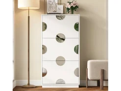 ModernLuxe Móvel para sapatos moderno - três portas - espelho redondo - grande espaço de armazenamento - MDF -^ Móvel De Arrumação|Sapateira