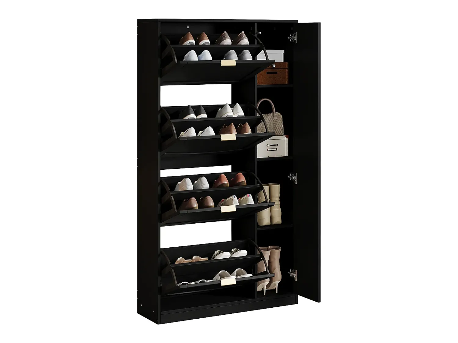 ModernLuxe Móvel para sapatos moderno - con espelho + 4 compartimentos basculantes -^ Móvel De Entrada