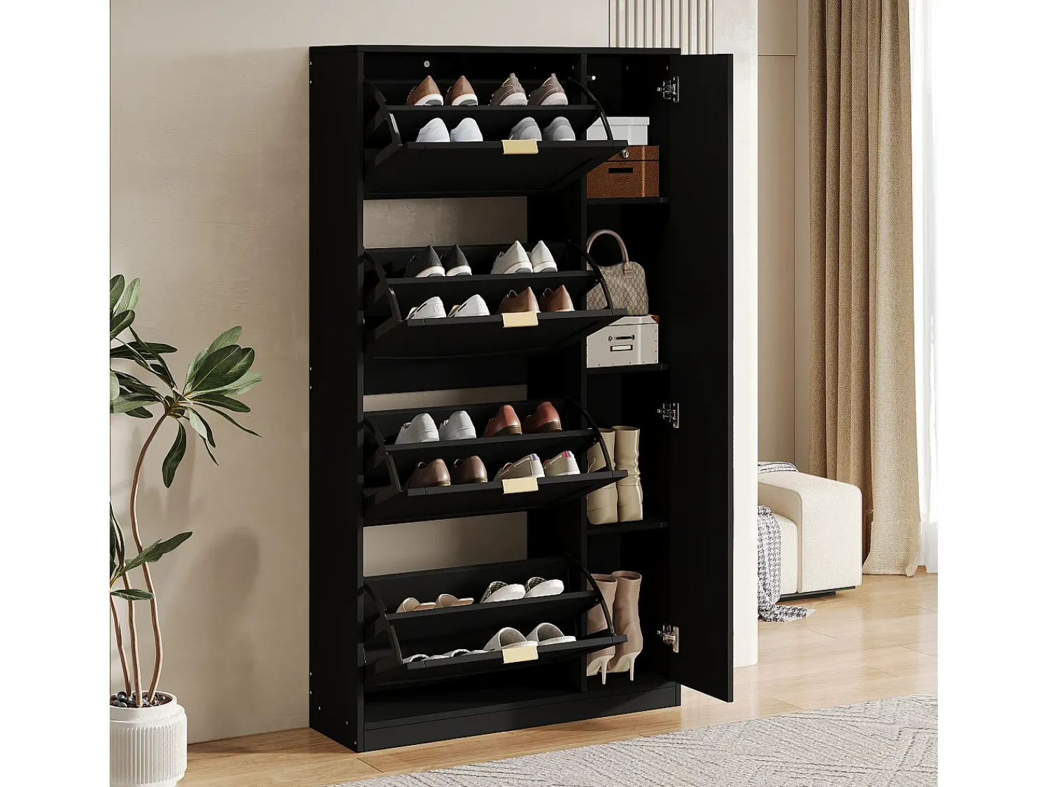 ModernLuxe Móvel para sapatos moderno - con espelho + 4 compartimentos basculantes -^ Móvel De Entrada
