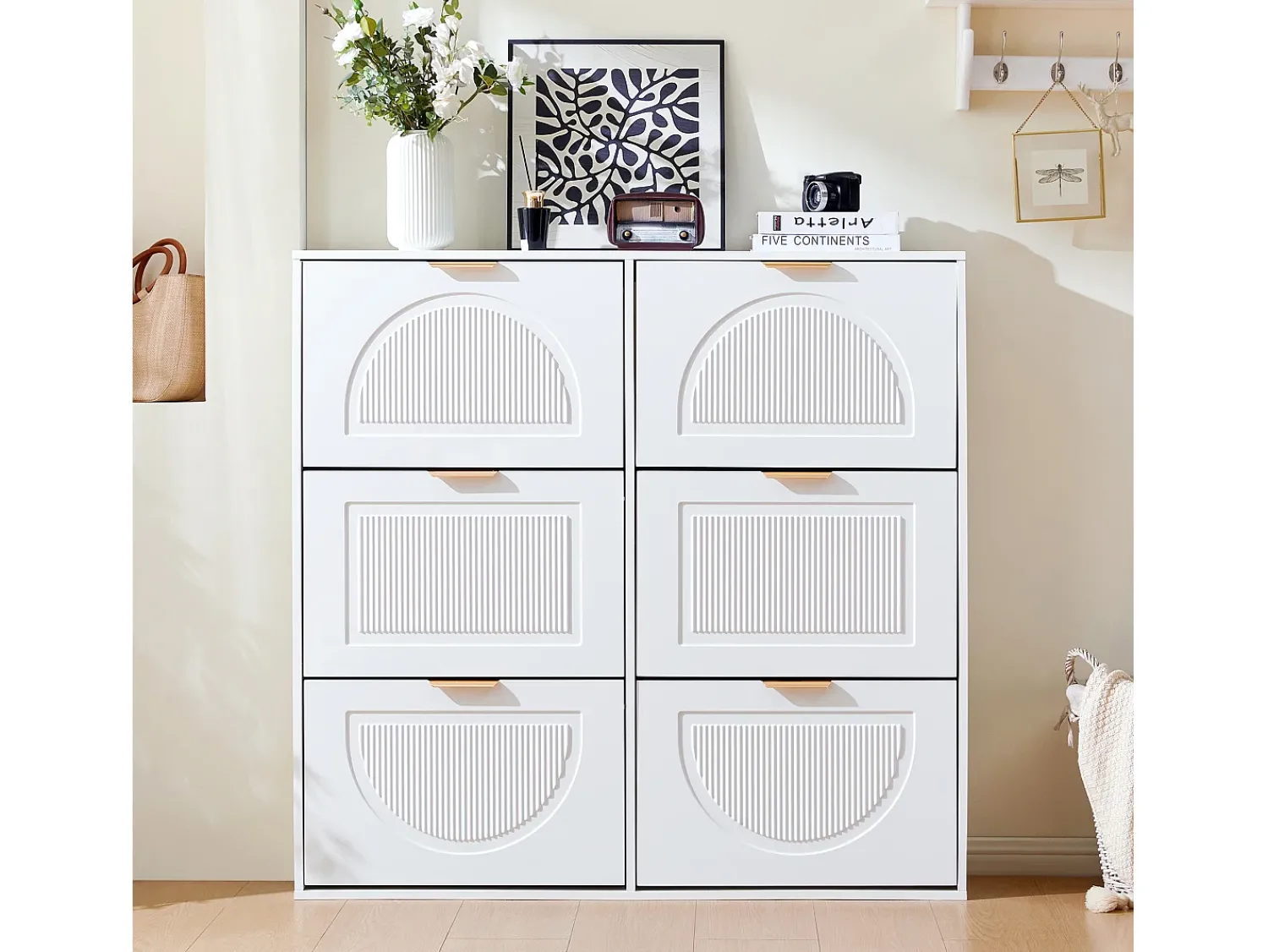Móvel De Arrumação|Sapateira|ModernLuxe Móvel para sapatos moderno 118x25x115 cm - com 6 portas basculantes - Branco