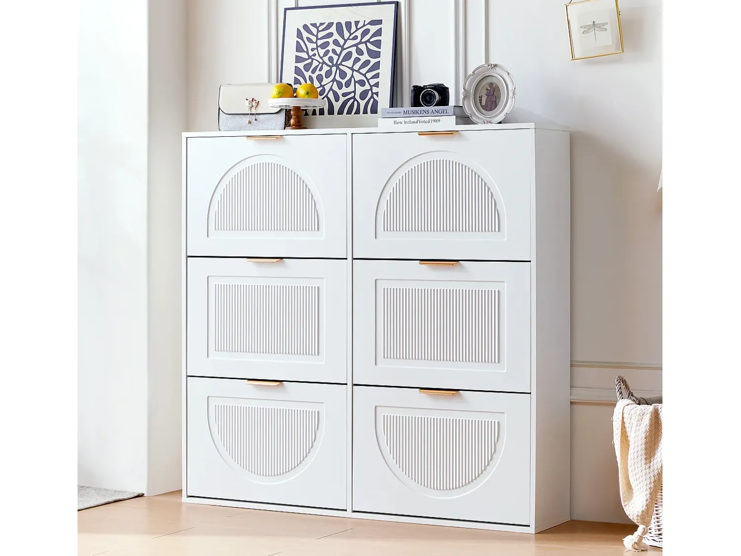 Móvel De Arrumação|Sapateira|ModernLuxe Móvel para sapatos moderno 118x25x115 cm - com 6 portas basculantes - Branco