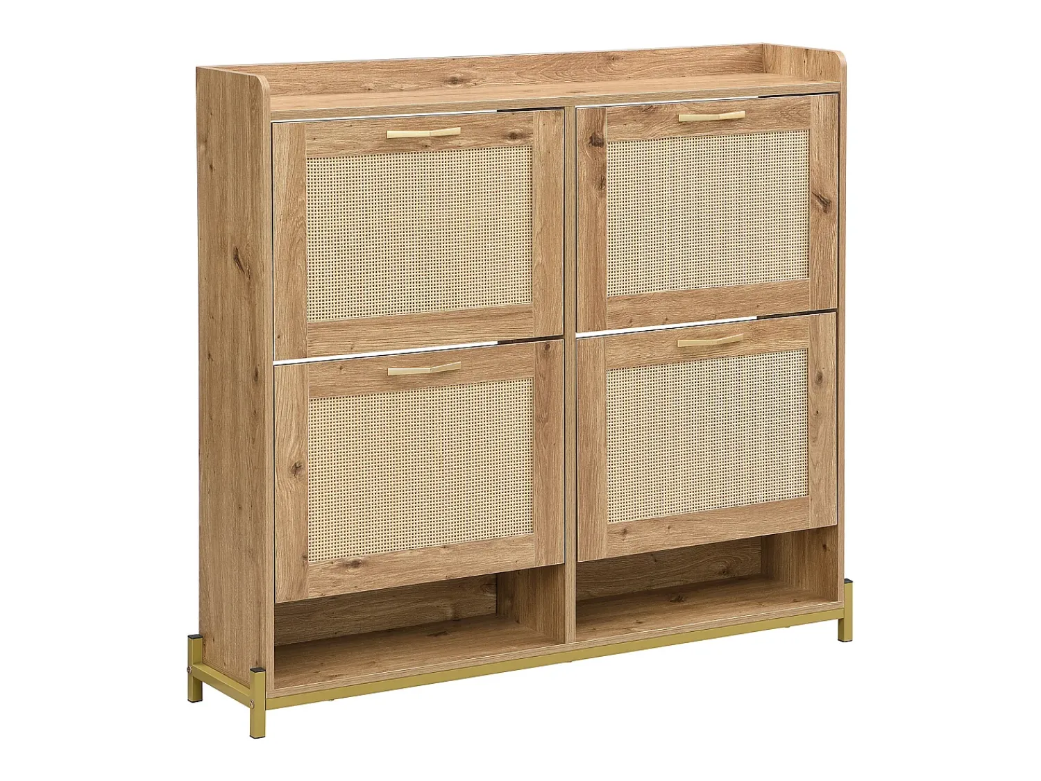 ModernLuxe Móvel para sapatos moderno - com portas de rattan - 4 portas - estrutura metálica - natural^ Móvel De Arrumação|Sapateira