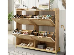 ModernLuxe Móvel para sapatos moderno - com portas de rattan - 4 portas - estrutura metálica - natural^ Móvel De Arrumação|Sapateira