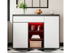 ModernLuxe Móvel para sapatos 105x39.5x86 cm - 2 portas e 1 gaveta - Com iluminação LED - Com prateleiras ajustáveis - Branco + Preto Preto / Branco