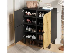 Móvel De Arrumação|Sapateira*ModernLuxe Móvel para sapatos 80x38,5x95 cm - con 4 portas - Prateleiras ajustáveis - Pés de ferro preto - Natural e preto Natural claro