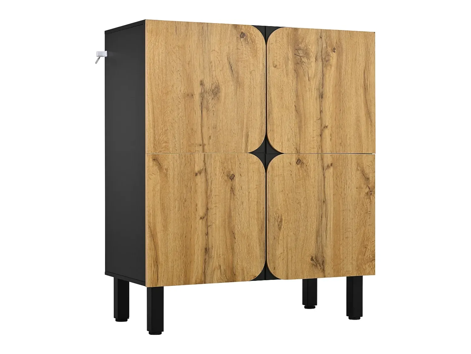 Móvel De Arrumação|Sapateira*ModernLuxe Móvel para sapatos 80x38,5x95 cm - con 4 portas - Prateleiras ajustáveis - Pés de ferro preto - Natural e preto Natural claro