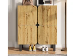 Móvel De Arrumação|Sapateira*ModernLuxe Móvel para sapatos 80x38,5x95 cm - con 4 portas - Prateleiras ajustáveis - Pés de ferro preto - Natural e preto Natural claro