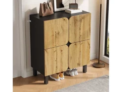 Móvel De Arrumação|Sapateira*ModernLuxe Móvel para sapatos 80x38,5x95 cm - con 4 portas - Prateleiras ajustáveis - Pés de ferro preto - Natural e preto Natural claro